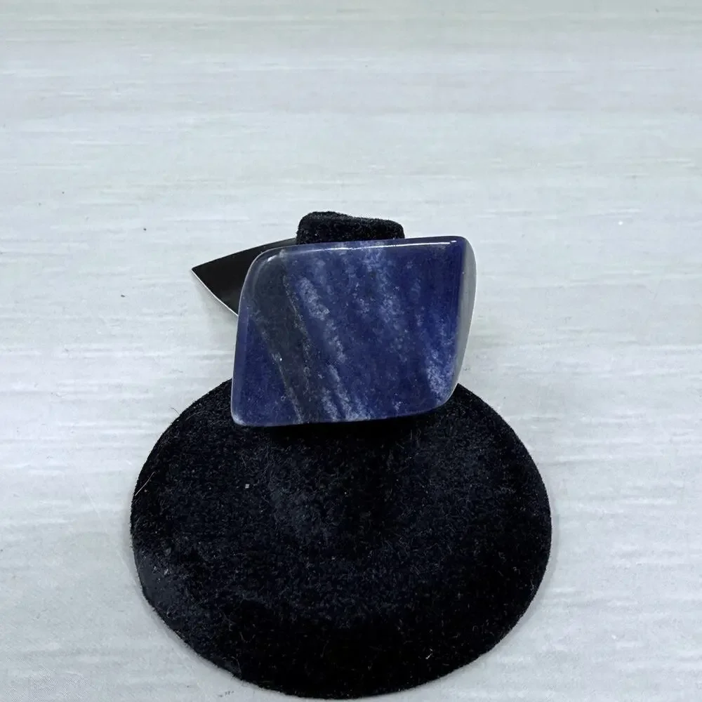 Chunky One Piece Blue Quartz Polished Stone Ring Size 6